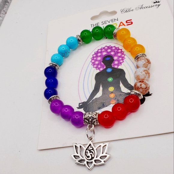7Chakra Bracelet, Simulated Gemstone Bracelet for Anxiety, Yoga and Meditation. - Picture 1 of 3